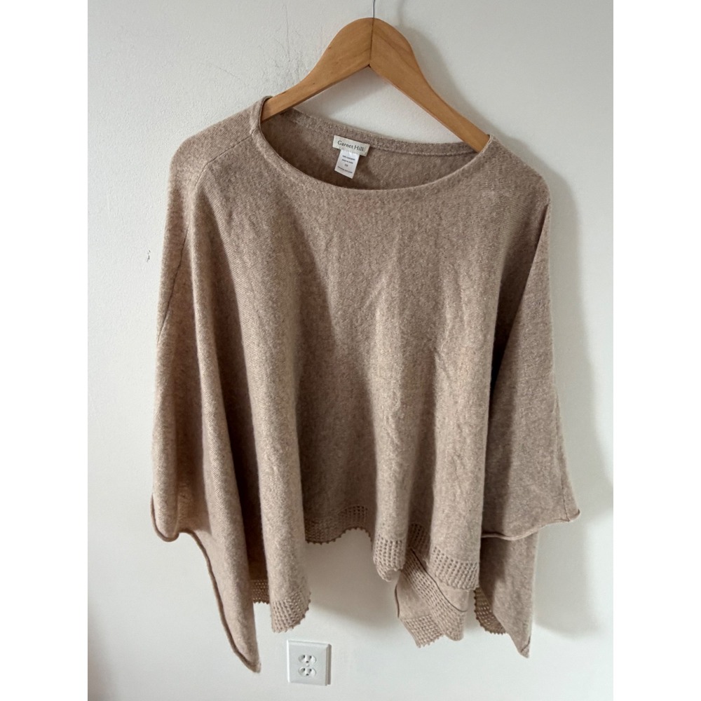 Garnet Hill 100% Cashmere Poncho Wrap Oatmeal Beige Pointelle Hem OS